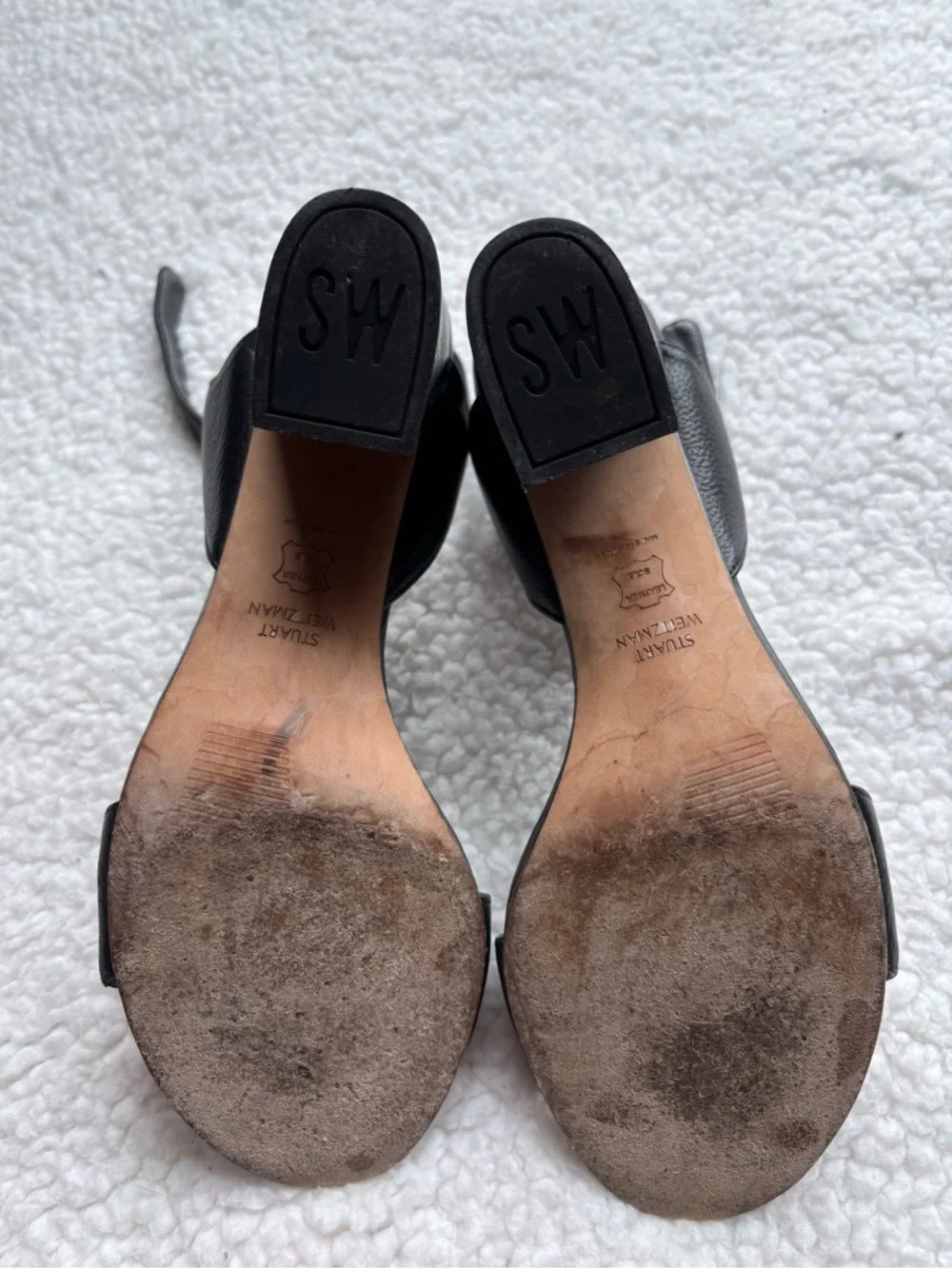 Stuart Weitzman Designer Black Ankle-Strap Block Heel Leather Sandals size 7.5M - Picture 5 of 5